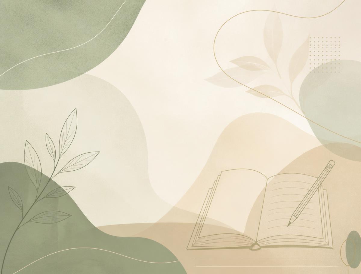 Abstract illustration of a book, pencil and growing leaves